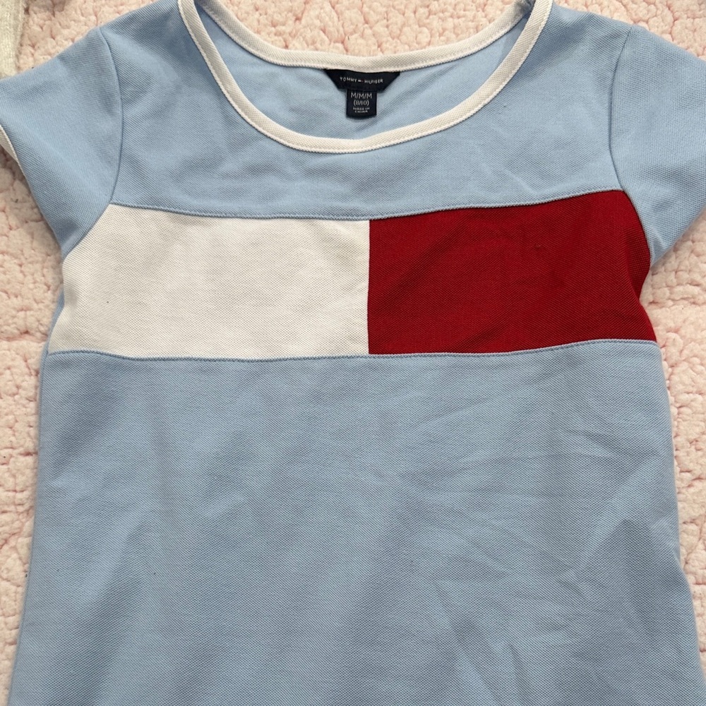 Tommy Hilfiger Light Blue Short Sleeve Tee with Red & White Colorblock